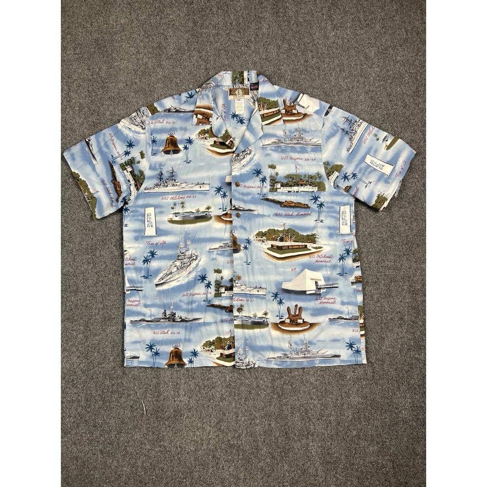 Vintage Kalaheo Shirt Mens XL Hawaiian‎ Navy Ships USS Arizona WW2 Military